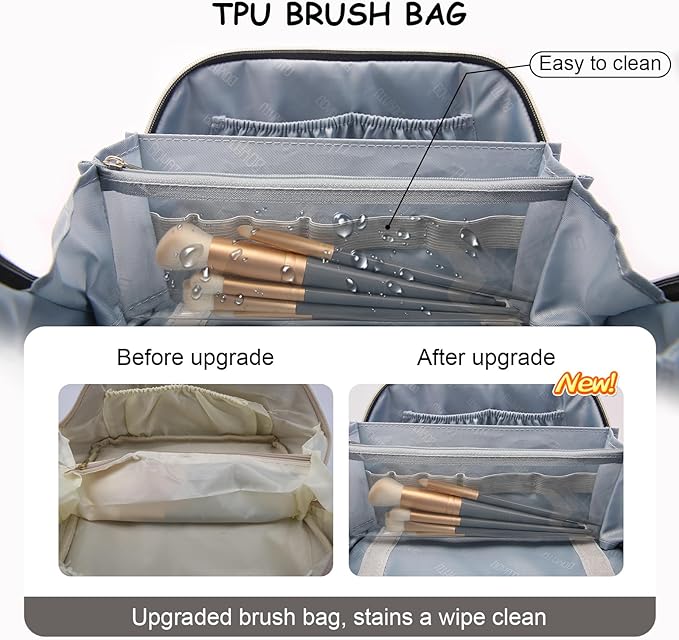 BOYATU Travel Makeup Bag Organizer Cosmetic Bag: 3 Pcs Set Make up Bags for Women with Handle - Waterproof Vegan Leather Toiletry Bags Travel Essentials Pouch with Compartments (03-A-Gray)