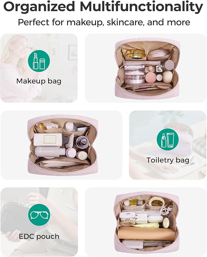 BAGSMART Makeup Bag, Wide Opening Cosmetic Bag Compact & Spacious, Water-Resistant Travel Organizer Pouches for Women (Blue Ditsy Floral)