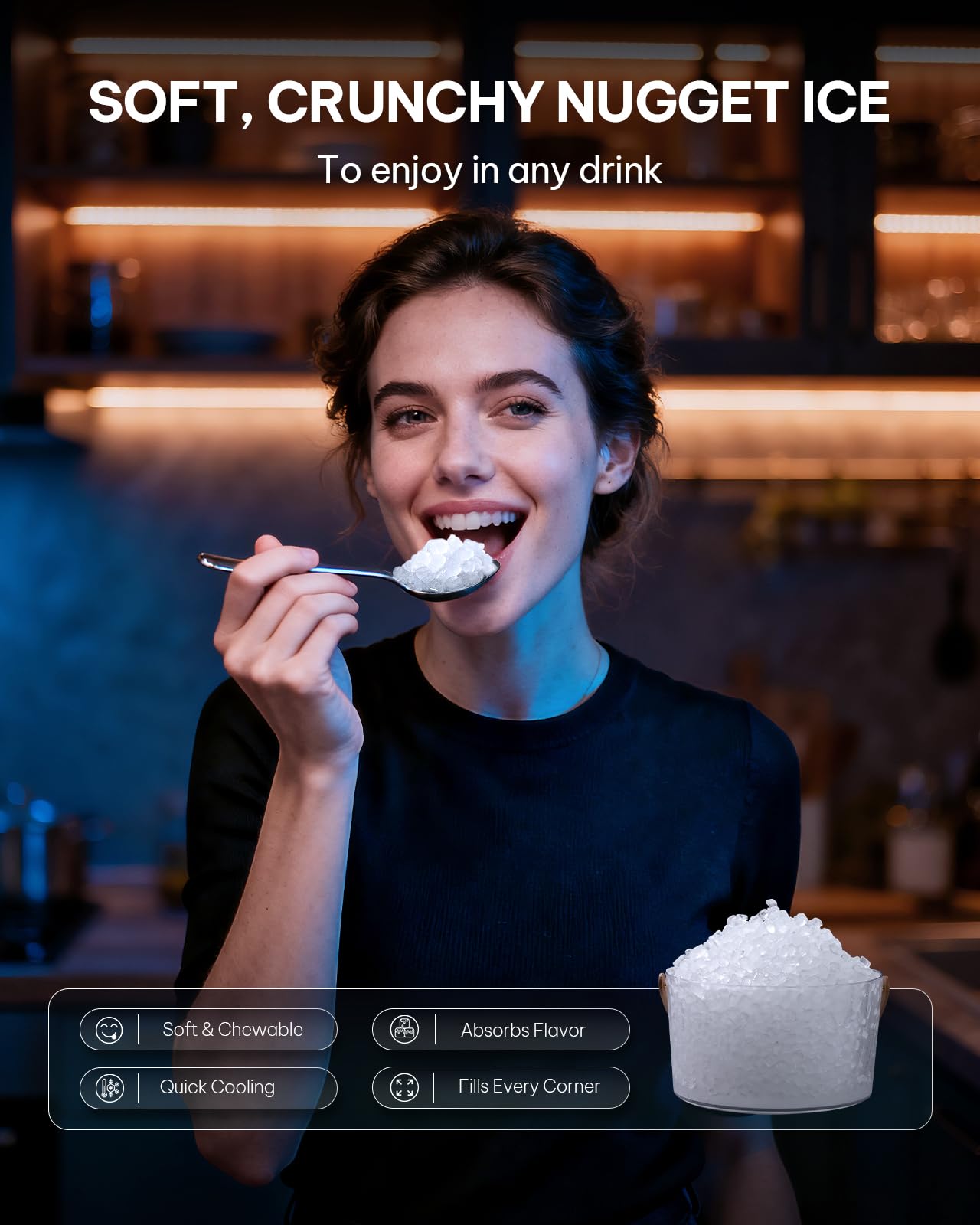 Silonn Nugget Ice Maker with App & Voice Control, 40lbs/24H, Self-Cleaning Portable Ice Machine with 3L Water Tank for Home & Kitchen