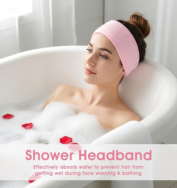 3 Pack Spa Headband, Adjustable Terry Cloth Headband for Women, Non-Slip Face Wash Headbands for Facial, Makeup & Shower, Soft Stretchable Hair Band