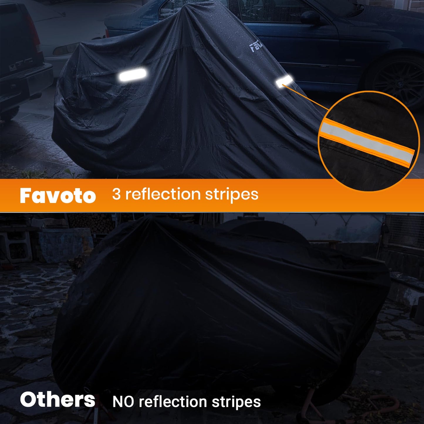 Favoto Motorcycle Cover Waterproof Outdoor - All Season Sun Protection Oxford with Lock-Holes Rain Snow Windproof Dustproof Universal Fit Motorbikes Vehicle Moped Cover, 104" x 41" x 50"