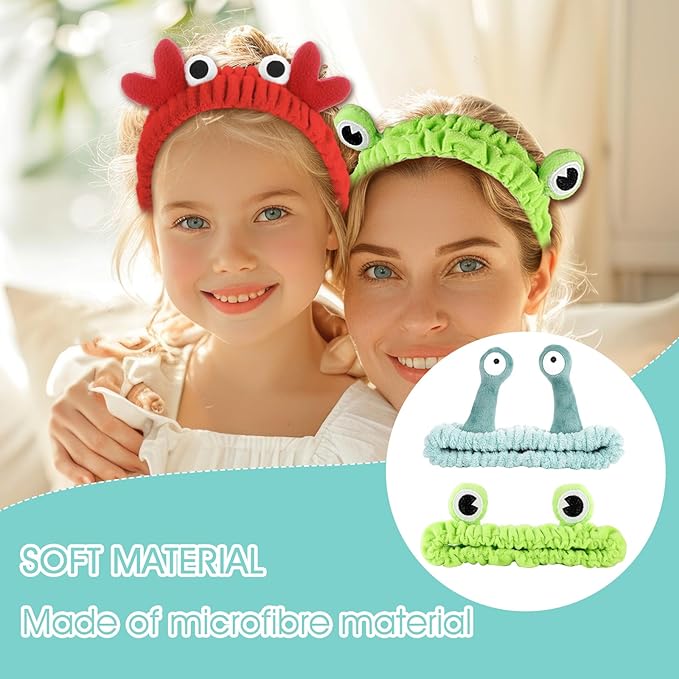 3 Pieces Face Wash Hairband Spa Headband Facial Makeup Hair Band Skincare Head Wraps Cartoon Elastic Head Band Cute Frog Snail Crab Creative Hair Accessories for Shower Beauty Sports
