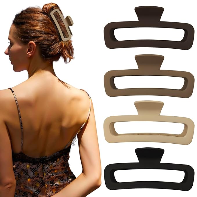 5 Inch Large Hair Claw Clips, No Slip Matte Square XL Hair Clips for Thick Long Curly Hair, Women's Big Rectangle Strong Clips, 4 Pack
