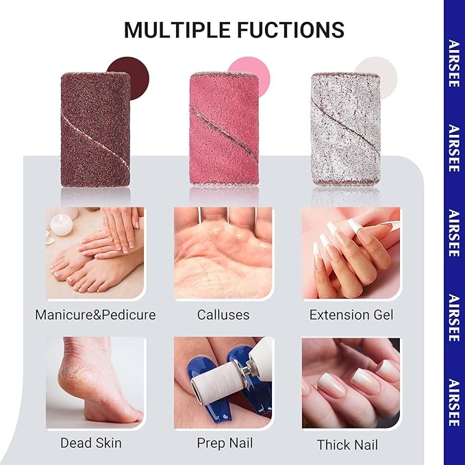 AIRSEE Sanding Bands for Electric Nail Drill 100 Piece Set 240 Grit Fine Acrylic File Attachments Professional 1 Sander Mandrel Bit Beauty Salon Accessories Manicure and Pedicure Finger Callus Zebra