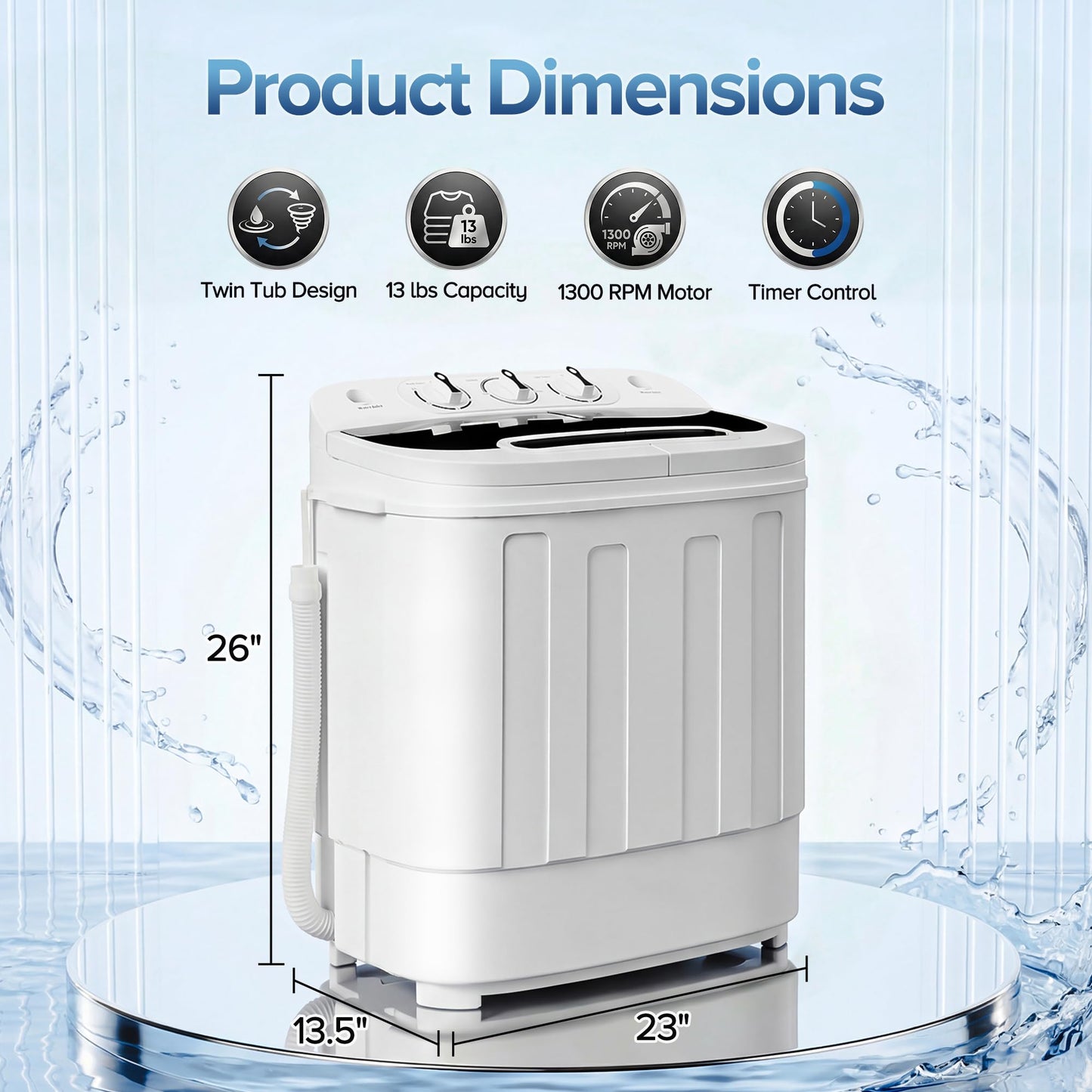 SUPER DEAL Compact Mini Twin Tub Washing Machine 13lbs Capacity Portable Washer Wash and Spin Cycle Combo, Built-in Gravity Drain for Camping, Apartments, Dorms, College, RV’s and Small Spaces