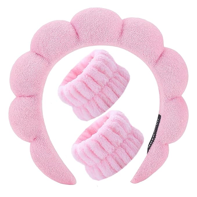 Spa Headbands for Washing Face Soft Puffy Bubble Headbands Wristband for Women Girls Makeup Skin Care Facial Beauty Shower Towel Hairband