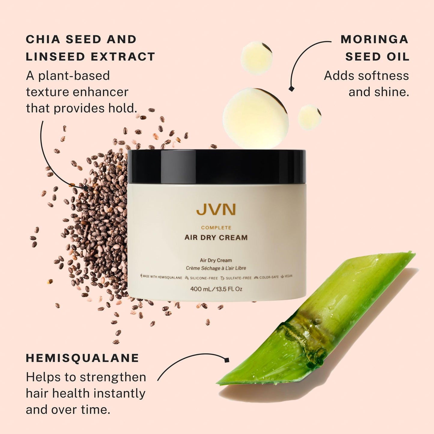 JVN No Heat Complete Air Dry Cream, 13.5 Fl Oz, Jumbo Size, Hair Smoothing Cream Enhances Your Natural Texture, Curl Cream and Wavy Hair Products, Haircare for Women and Men, Silicone Free