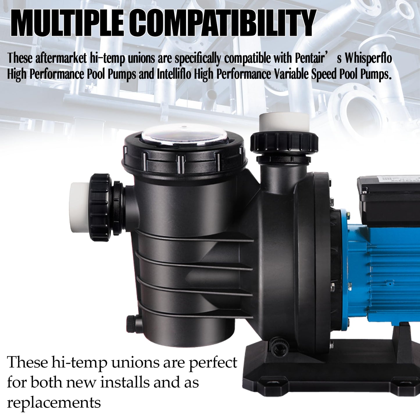 TonGass (4-Pack) 2" MIP x 2" PVC Hi-Temp Unions Compatible with Pentair Whisperflo & Intelliflo Pool Pumps Hand-Tightened Pool Pump High Temp Unions Replacement for Schedule 40 Male Adapters