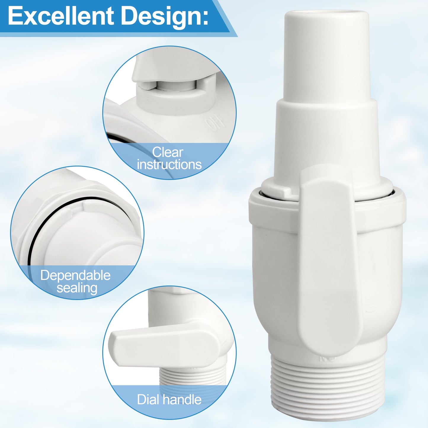 Upgrade SP0729 Ball Valve for Hayward Pool Filter Valve, Econoline 2-Way Pool Shut Off Valve 1.5" MIP x 1.5” - 1.25”, Above Ground Pool Filter Parts