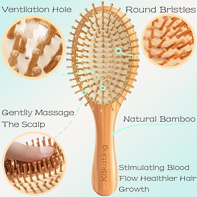 2 Pack Bamboo Hair Brush for Hair Growth | Natural Wooden Hair Brushes Detangling Massaging Scalp (Ellipse, Count, 2)
