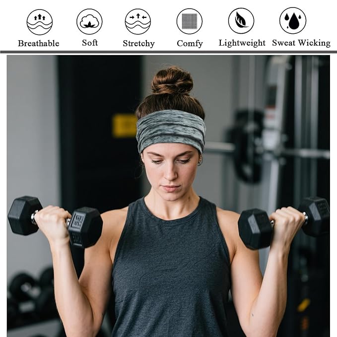 Sefiinh Wide Headbands For Women Stretch Headband Boho Head Bands Women's Hair Band Turban Workout Hairband Accessories Space Dyed 6 Pack