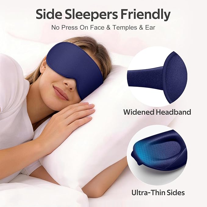 Sleep Mask for Men Women - 100% Blackout Eye Masks for Sleep - 3D Soft Sleeping Mask for Side Sleepers - Zero Pressure Lash Extensions Eye Cover Shade for Airplane Travel Essentials, Blue