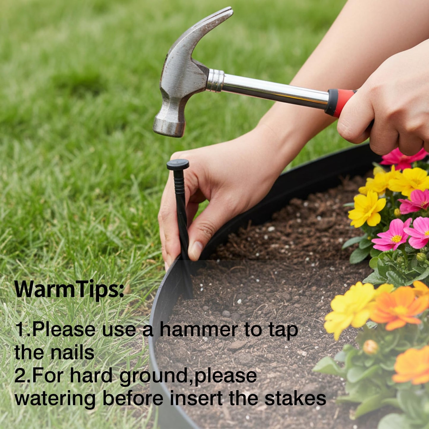 CEWOR Garden Edging Border, 50FT 2-Inch Flexible Landscape Edging with 48 Stakes, Tool-Free Plastic Lawn Border for Flower Bed Edging Borders, Yard & Landscaping Projects