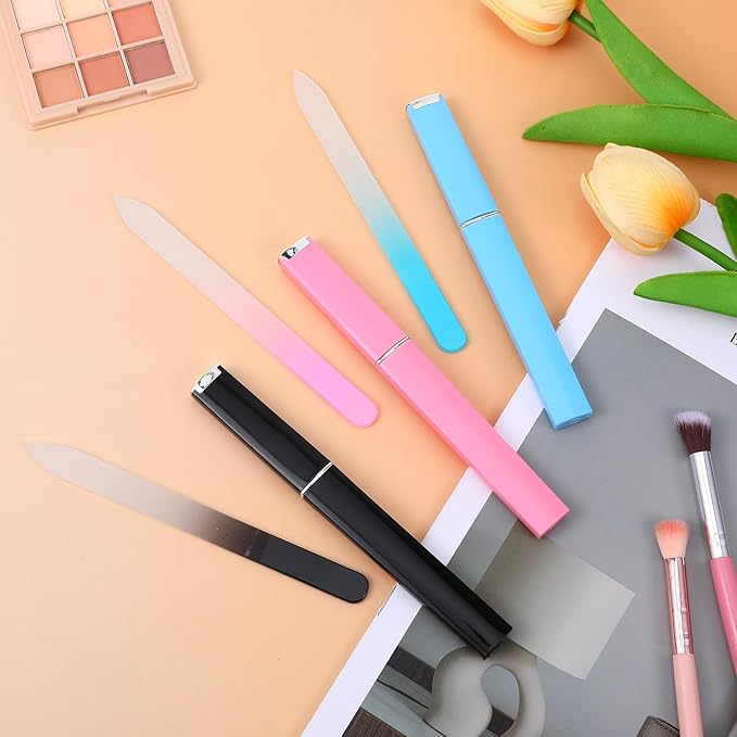 3 Pack Glass Nail Files with Case, Crystal Fingernail File for Women, Double-Sided Glass Files for Natural, Pedicure, Artificial, Fake Nails