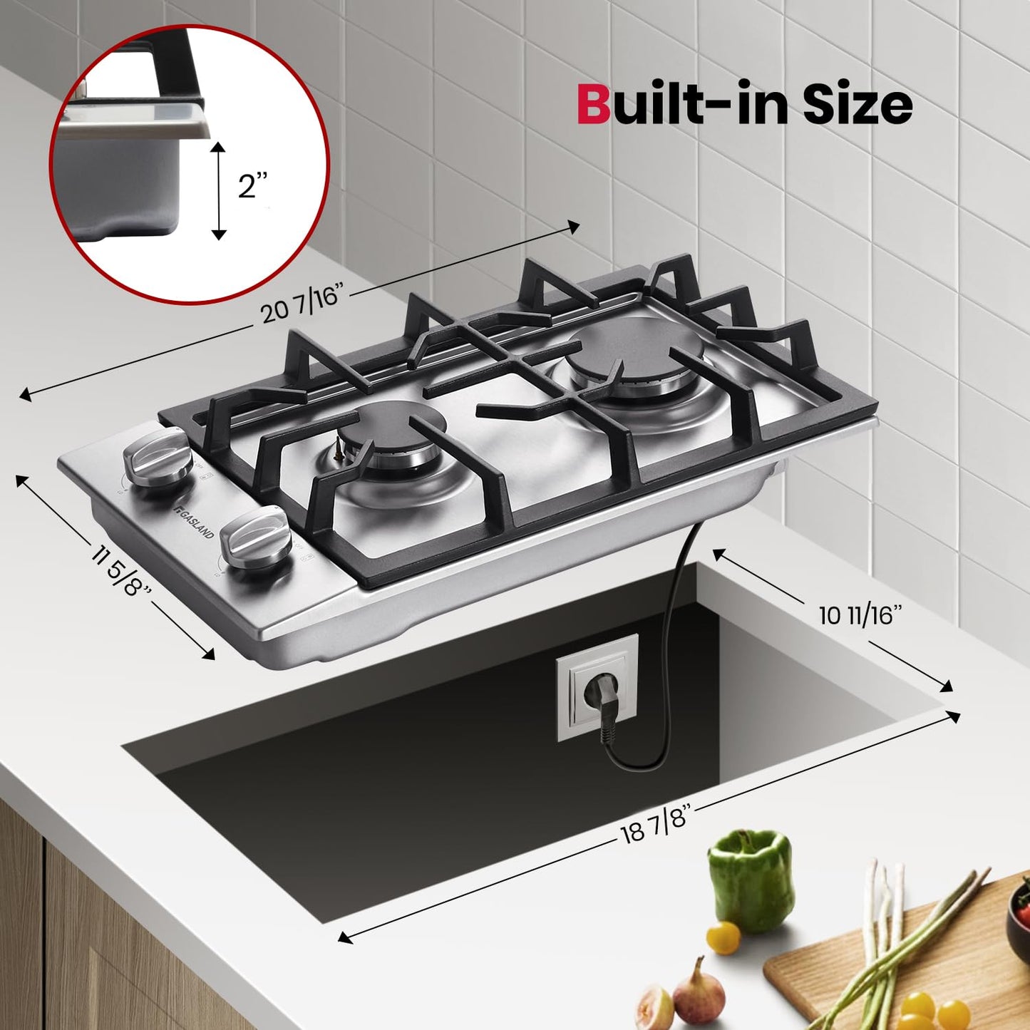 GASLAND 12 Inch Gas Cooktop 2 Burners, Drop-in Propane Stove Top with Thermocouple Protection, LPG/NG Convertible Dual Fuel Natural Gas Hob, Stainless Steel