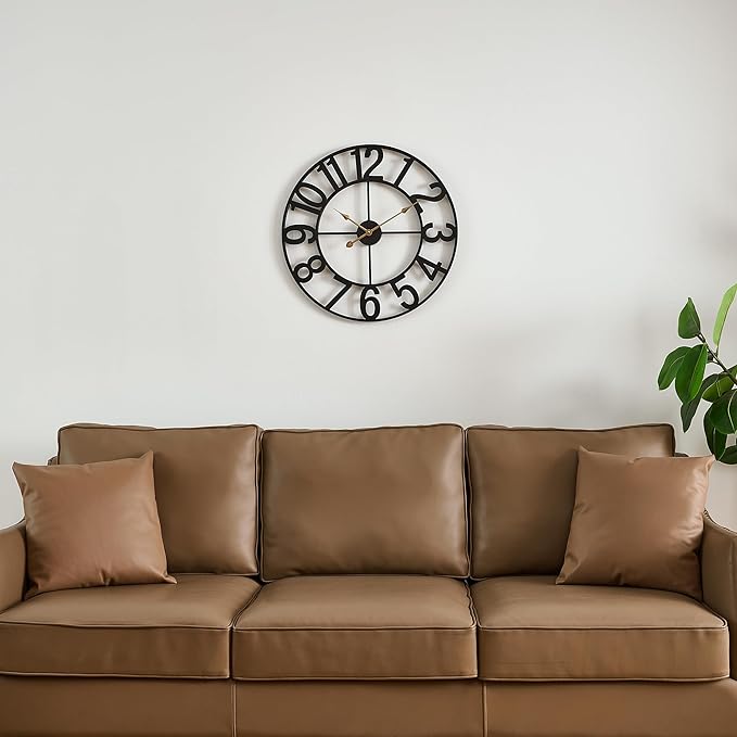 Alarmore 30 Inch Oversized Wall Clock, Battery Operated Silent Non Ticking Black Metal Wall Clocks for Living Room Decor, Extra Large Decorative Clock for Home, Office, Farmhouse Vintage Style