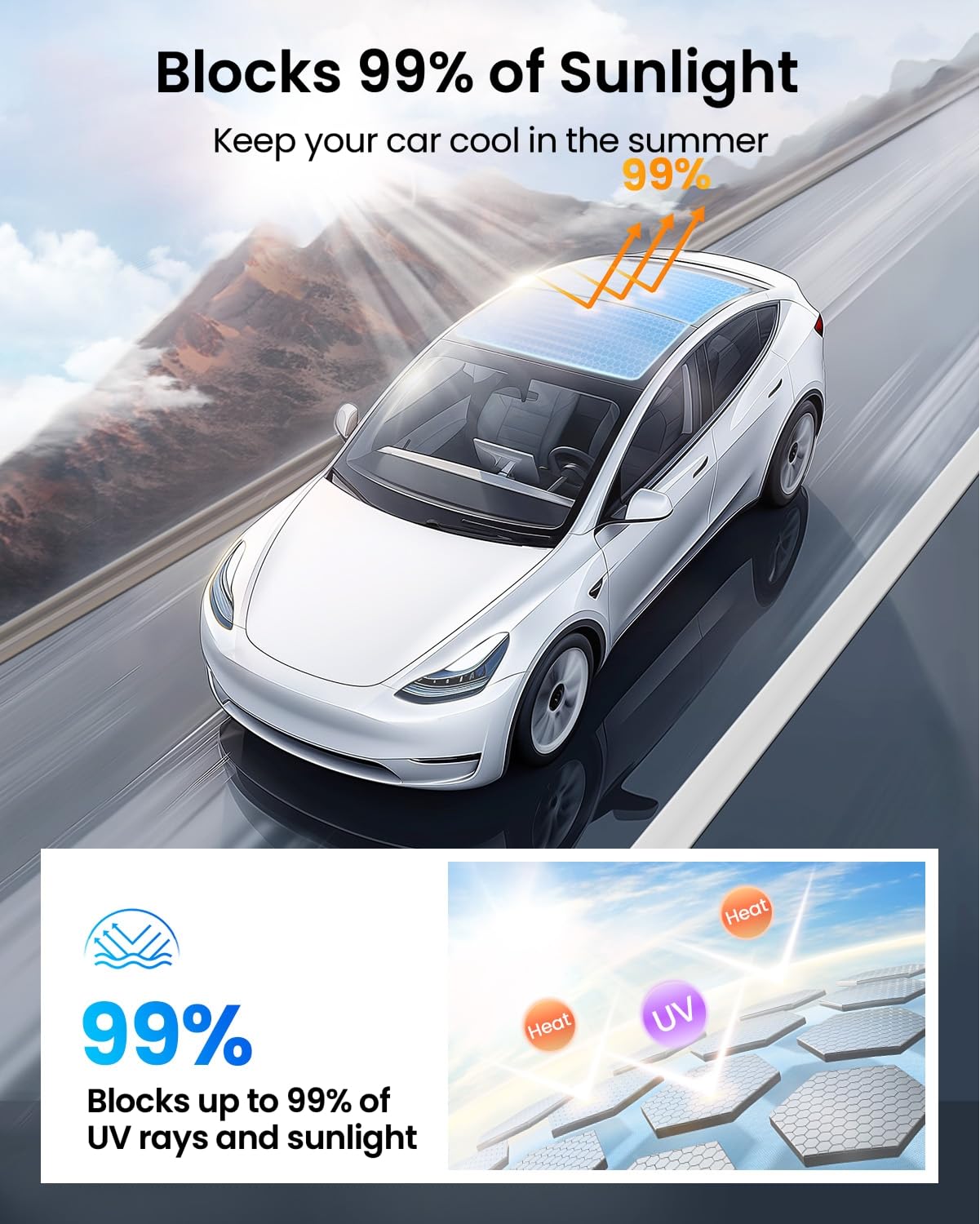 REEVAA 2026 Upgraded Tesla Model Y Sunshade Roof [No Gaps, No Sagging] Model Y Accessories Heat Insulation Foldable Glass Sunroof Cover for Model Y 2020-2025 (Not Fit New Y Juniper), 2PCS, Gray