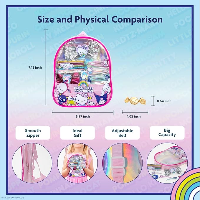 Hello Kitty and Friends Hair Accessories Mini Gift Bag Set, Includes Hair Bows, Hair Clips, Hair Ties for Girls Kids, for Birthdays, Parties, Sleepovers & Makeovers by Townley Girl