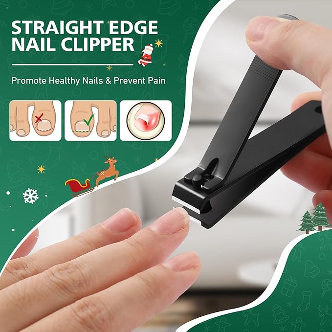 BALUCA Straight Toenail Clippers for Thick Nails | Heavy Duty Toenail Clippers for Seniors & Adults | Flat Edge Nail Clipper with Protective Case | Ideal Christmas Stocking Stuffers for Men & Women