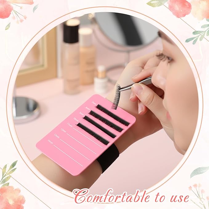 Patelai 4 Pcs Lash Holder Eyelash Extension Hand Pallet Tray Tools with Adjustable Wrist Strap Lash Tray Strip Palette One Size Fits Most Eyelash Extension Holder (7-14 Mm,8-15 mm,Pink,White)