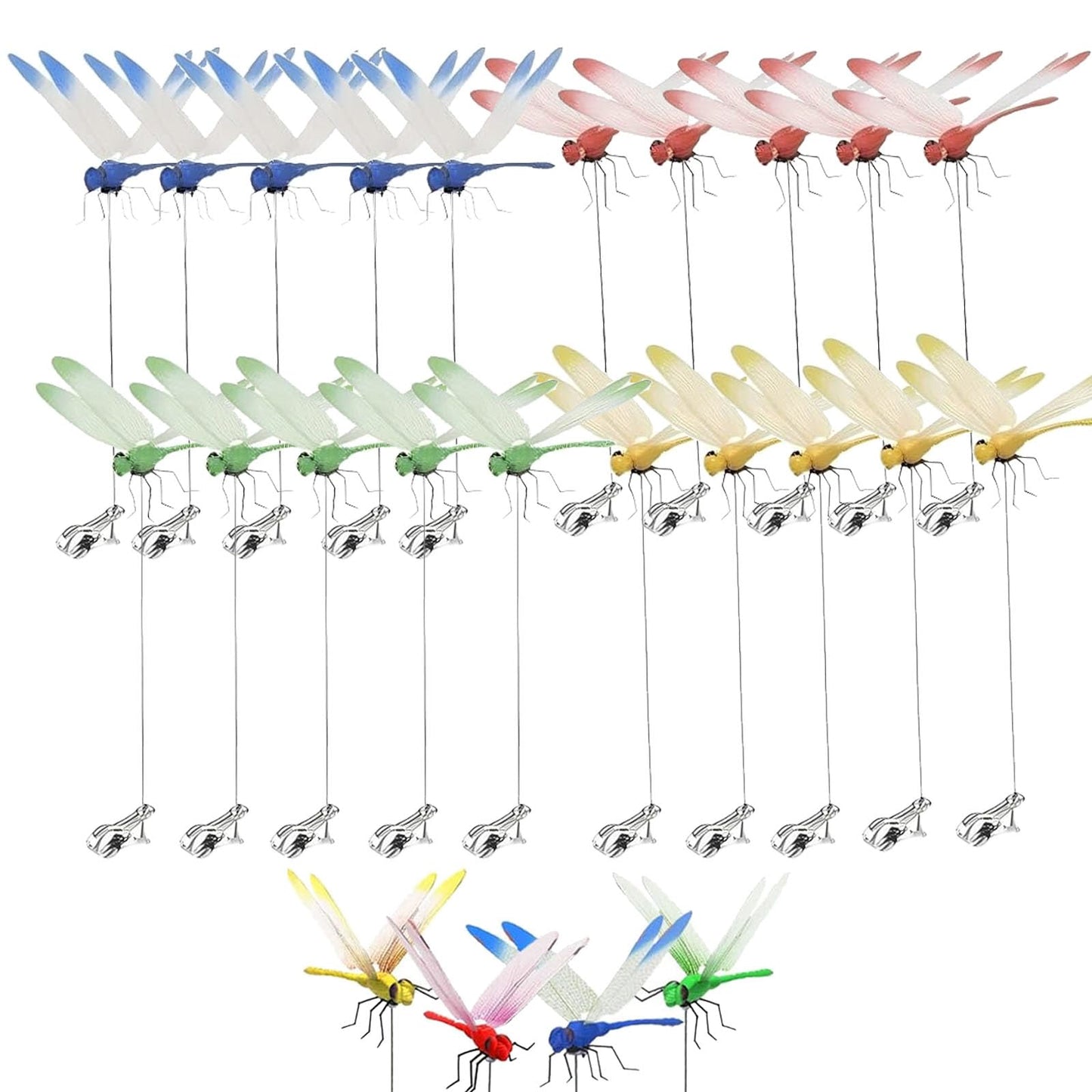 20 Pcs Dragonfly Clips for Bugs Repellent, 3D Artificial Dragonfly Hat Clips Garden Decor, Garden Bird and Fly Scare Devices for Indoor Outdoor