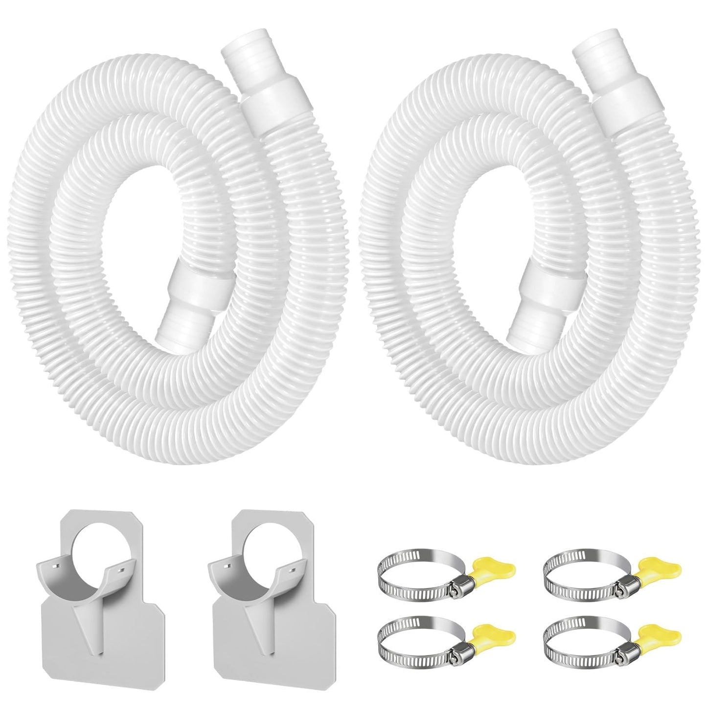 Conderyang 2Pack 1.25×59in EVA Pool Professional Hoses with 2026 Upgrade Flexible Tube Head and 2 Brackets for Above Ground Swimming Pools Pump Replacement Vacuum Heavy Duty Hose Pool Supply (White)