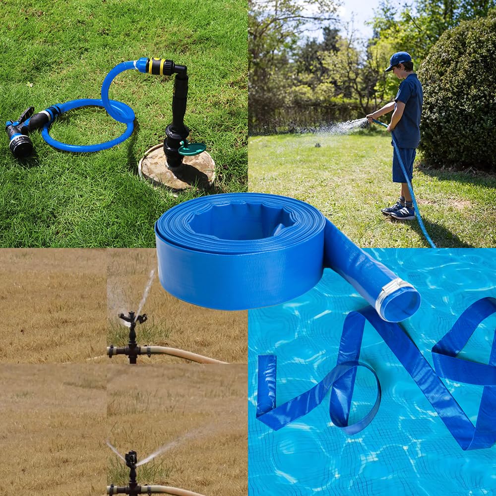 NUDAOS 2" x100 FT, Pool Backwash Hose, Heavy-Duty PVC Hose, Lay Flat Discharge Hose, Weatherproof Burst Resistant for Water Transfer, Sump Pump, Pool Filter, Pool Drain，with 2 Clamps