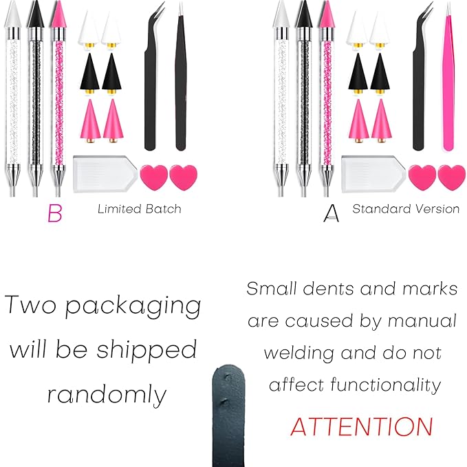 14 Pcs Rhinestone Picker Tool - 3 Pcs Dual-head Pens with 6 Wax Tips, Useful Clay, Precision Curved and Straight Tweezers Kit for Picking Up Nail Art Gems, Stones, Crystals, and Nail Charms