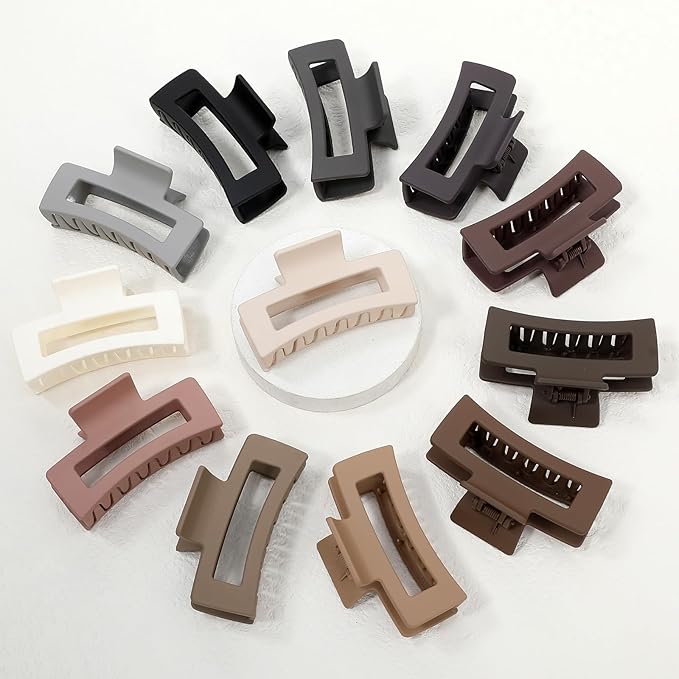 3.5 Inch Medium Hair Claw Clips 12 Pcs Square Claw for Thick and Thin Hair Rectangular Rectangle Hair Clips Jaw Clips Bulk Hair Accessories for women and Girls (Regular)