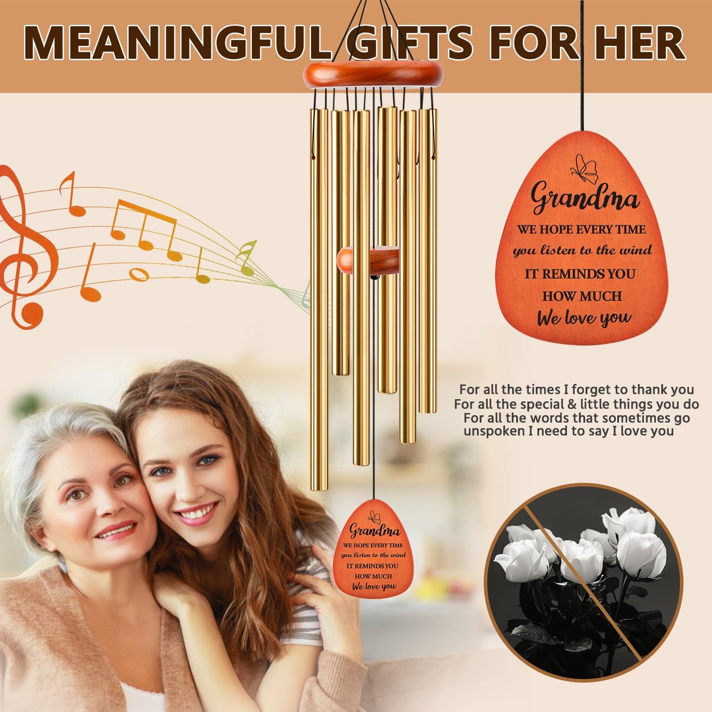 32" Wind Chimes Birthday Gifts for Mom from Daughter Son, Mom Birthday Gifts Mothers Day, Gold