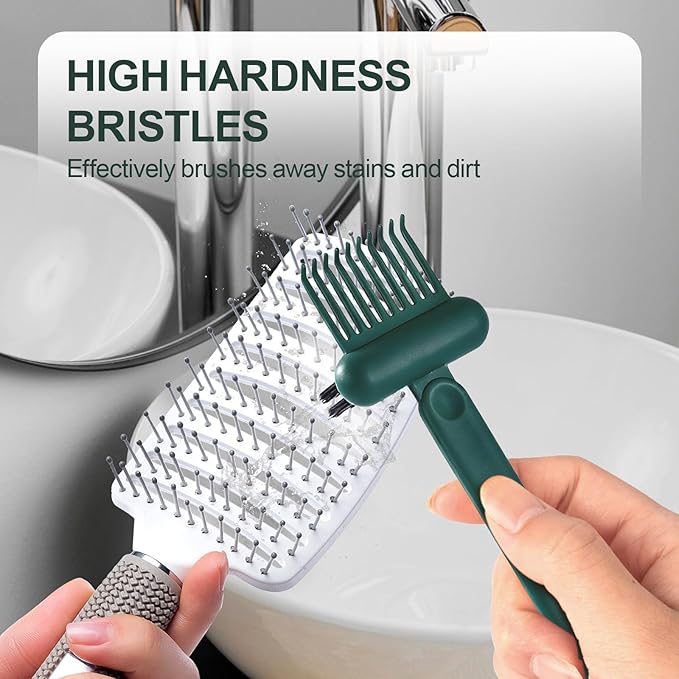 Hair Brush Comb Cleaning Tool Comb,2-in-1 Hair Brush Cleaner Tool, Portable Remover Rake for Removing Hair Dust, Home and Salon Use (Dark Green)