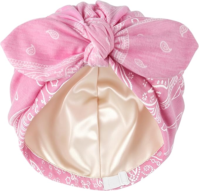 Ababalaya Satin Lined Beanies for Women Chemo Headwear Silky Lined Cotton Sleeping Cap