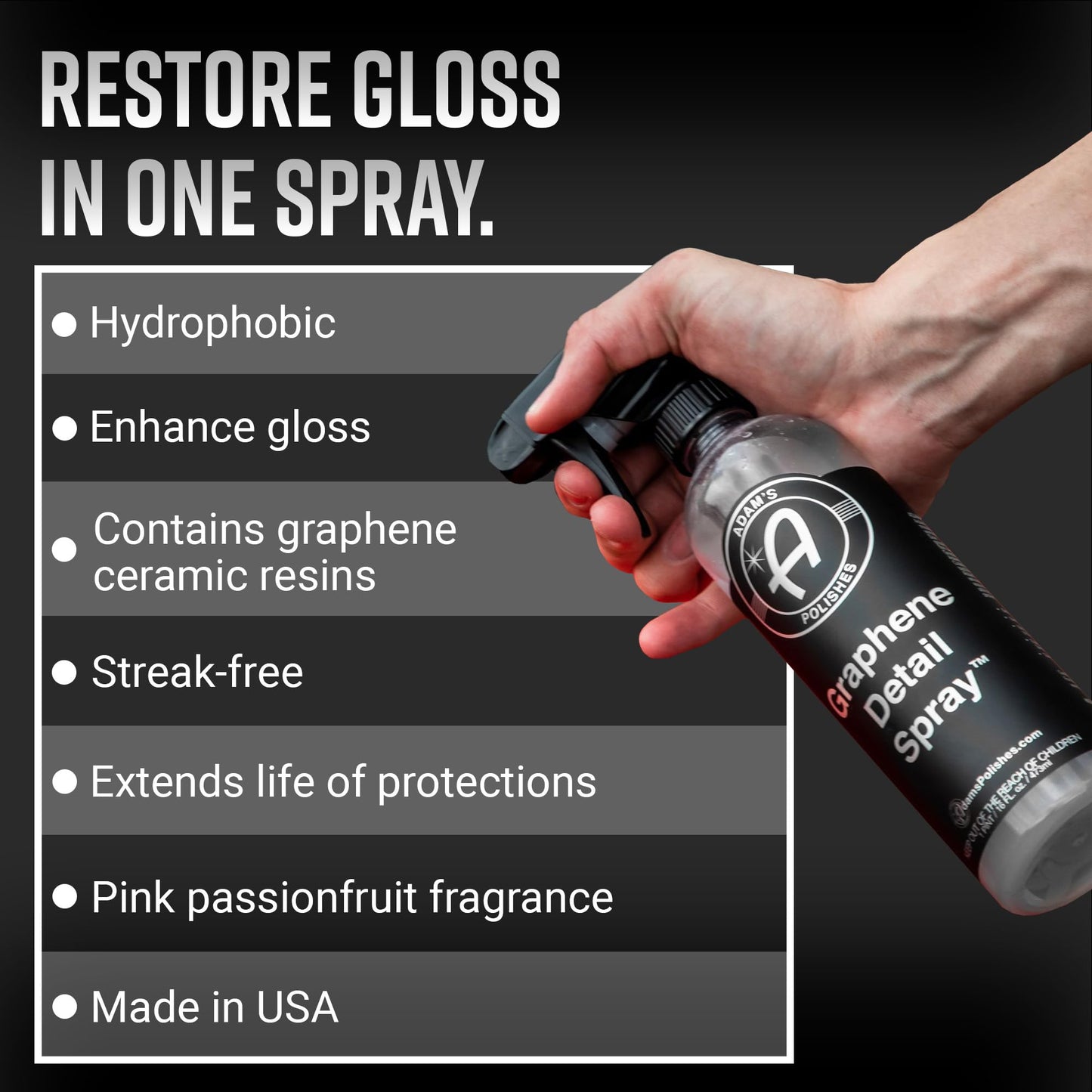 Adam's Polishes Graphene Detail Spray (Gallon) - Extend Protection of Waxes, Sealants, & Coatings | Waterless Detailer Spray For Car Detailing | Clay Bar, Drying Aid, Add Ceramic Graphene Protection