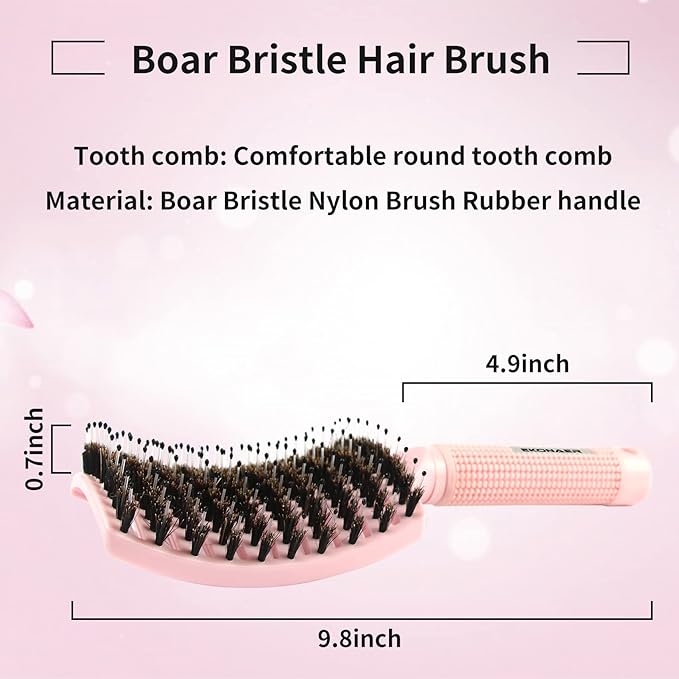 3 Pack Vented Quick Drying Massage Blow Detangler Brush,Boar Bristle Hair Brush Set-Curved,Detangling Hair Brush for Women Long,Thick, Thin, Curly(Green)