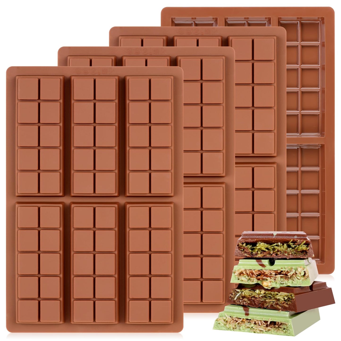 Chocolate Molds - Non-Stick Chocolate Mold, Food Grade Silicone Chocolate Bar Mold for Baking, Candy, Chocolate Snacks,DIY Homemade - Set of 4