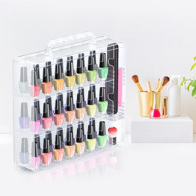 Beloving 2pcs Nail Polish Organizer, Portable 48 Bottles Clear Nail Polish Holder with Adjustable Divider, Gel Nail Polish Storage Double Side Nail Polish Organizer Case for Nail Tech