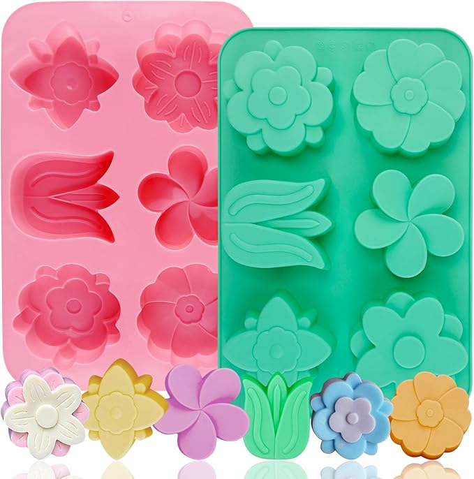 2 Pack Flower Silicone Soap Molds Tulip Daisy Flower Mold for Soap Making Daisy Molds for Chocolate Baking Cake Pops Floral Silicone Candle Candy Cake Mold Polymer Clay Resin Ice Cube Jello Mould