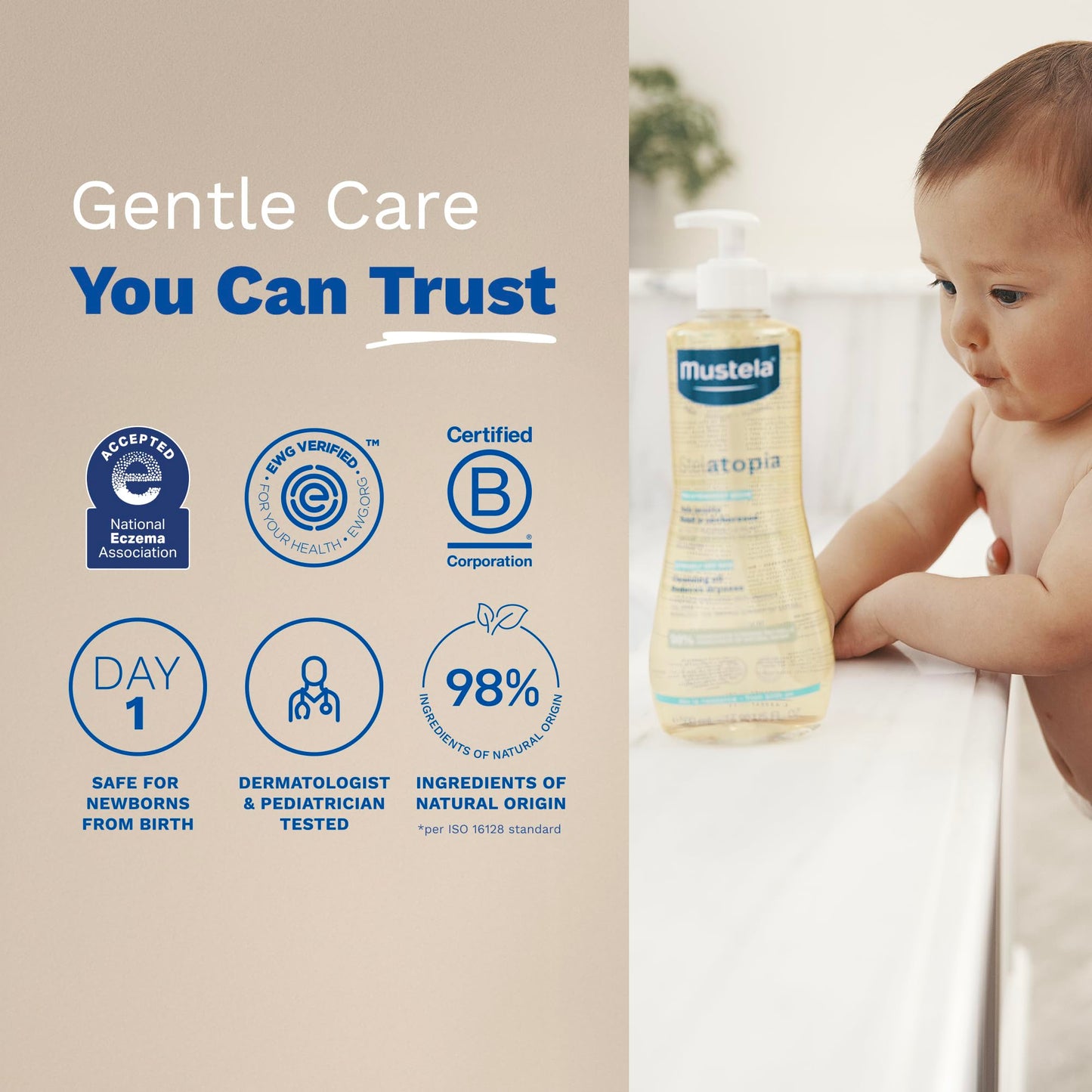Mustela Stelatopia Eczema-Prone Skin Cleansing Oil - Baby Body Wash with Natural Avocado & Sunflower Oil - Family Skin Care Essentials - EWG Verified - Fragrance-Free & Tear Free - 16.9 fl. oz.
