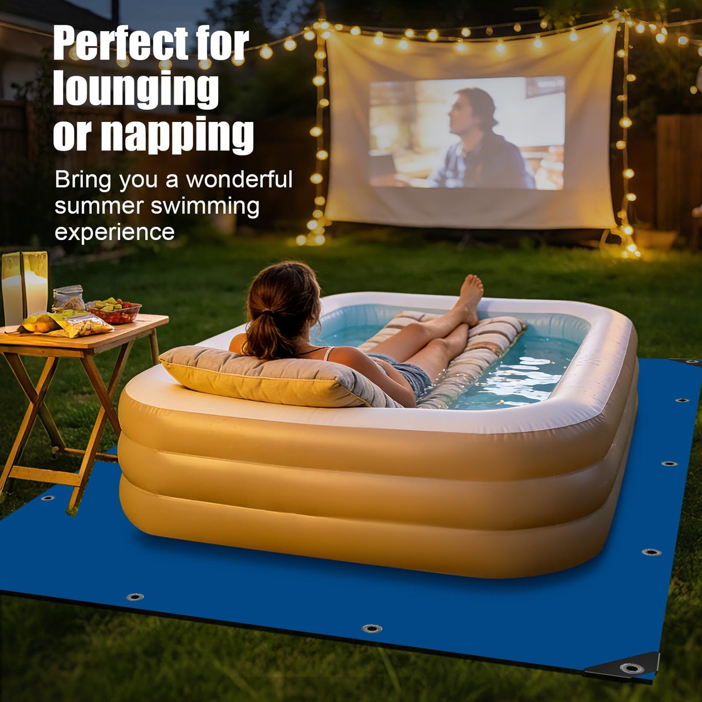Protection Tarp for Inflatable Tanning Pool Lounger Float 102.3"x72.8" Adults Pool Floats Pad Rectangle Inflatable Pool Liner Pad for Sunbathing Water Bed Lounge Tanning Chair Thickened Mat