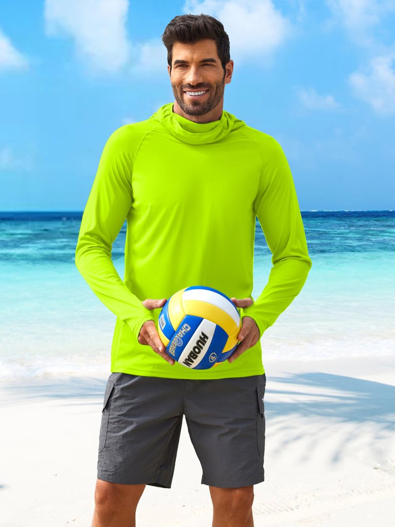 Men's Sun Hoodie Shirt with Mask UPF 50+ Fishing Shirts for Men UV Protection Shirts Long Sleeve Rash Guard Hiking Clothes L Lemon Green