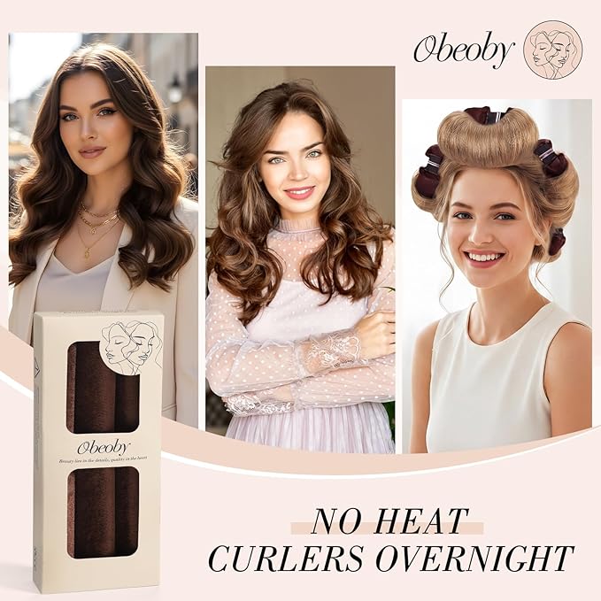 Heatless Curlers, Heatless Curls Overnight Set for Women, No Heat Hair Curlers to Sleep In, Jumbo Overnight Curls with Blowout Rods for Long Hair (Brown, 3 Pack Curling Rod with 1 Scarf)