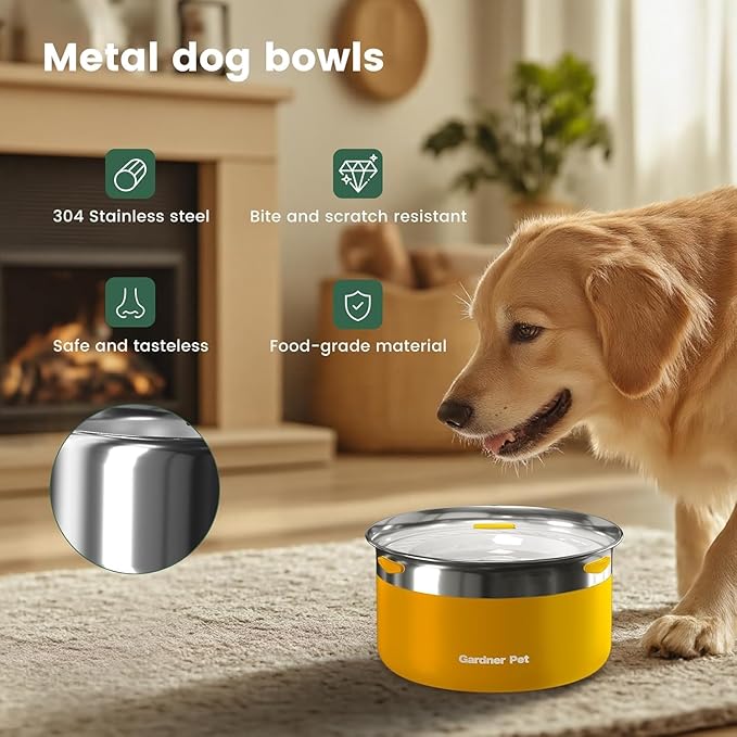 Gardner Pet Dog Bowls 1 Gallon (3.85L) Stainless Steel No Spill Dog Water Bowl, Slow Water Feeder Metal Bowls, Spill Proof Water Dispenser for Large Dogs, Promotes Healthy Hydration(Orange)