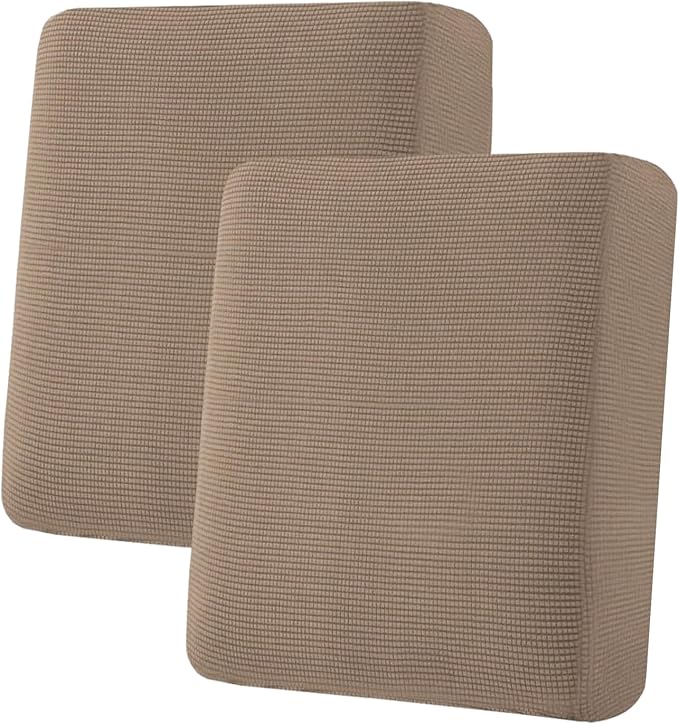 H.VERSAILTEX Super Stretch Individual Seat Cushion Covers Sofa Covers Couch Covers Slipcover Sets Thick Jacquard Textured Twill Fabric (2 Piece Medium Sofa Cushion Covers, Macchiato)