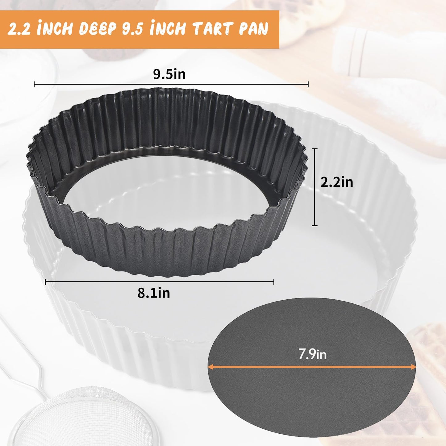 RICHSC-PAN Deep Tart Pan, 9.5 x 2.2 Inches Non-Stick Tall Tart Pan Bottom Can Be Removed. Suitable for Making Various Pies, Tarts and Quiche. Easy to Clean is the Choice for Home Baking