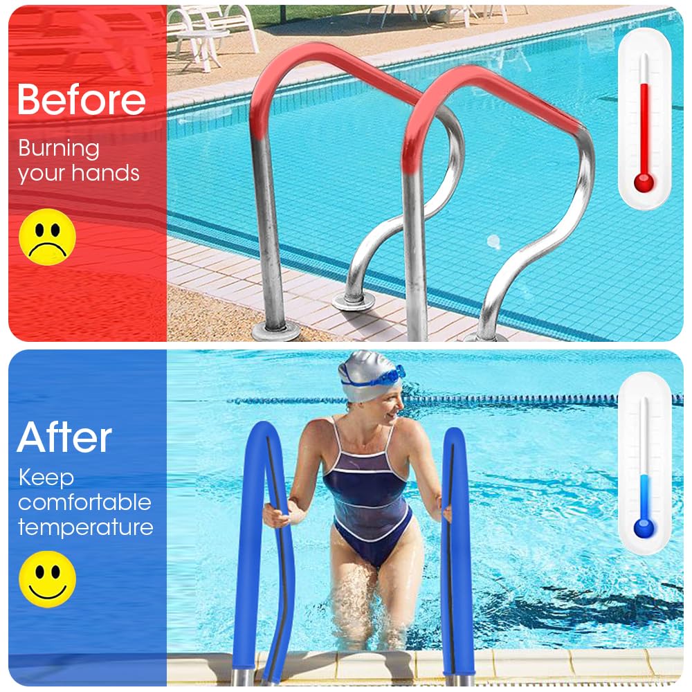 Pool Handrail Cover, 6 Feet Swimming Pool Hand Railing Covers with Zipper Non Slip Anti-Scald Safety Rail Grip Handles Sleeve for Swimming Pools Inground Ladder Hand Rail Grips-Blue