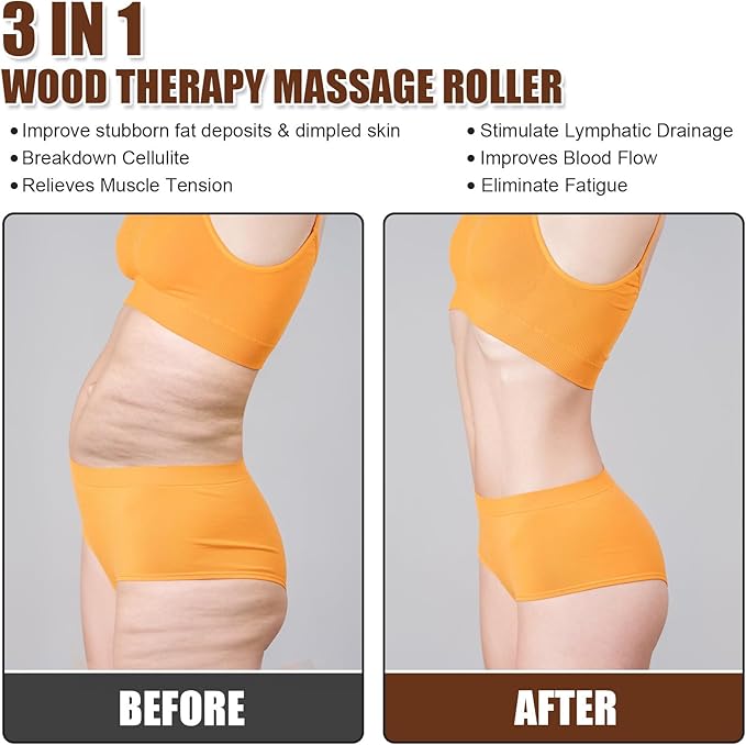 Wood Therapy Massage Tools 3 in 1,Wooden Lymphatic Drainage Massager Maderoterapia Kit Professional Body Cellulite Massager for Body Sculpting,Contouring,Relief Muscle,Anti-Cellulite