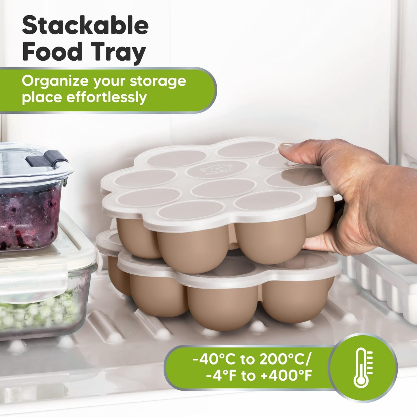 KeaBabies Silicone Food Freezer Trays with Lid, 2oz x 10 Pods Baby Food Storage Containers, Easy Puree Meal Prep, Breast Milk Silicone Freezer Molds, Dishwasher, Microwave Safe, BPA-Free (Chai Latte)