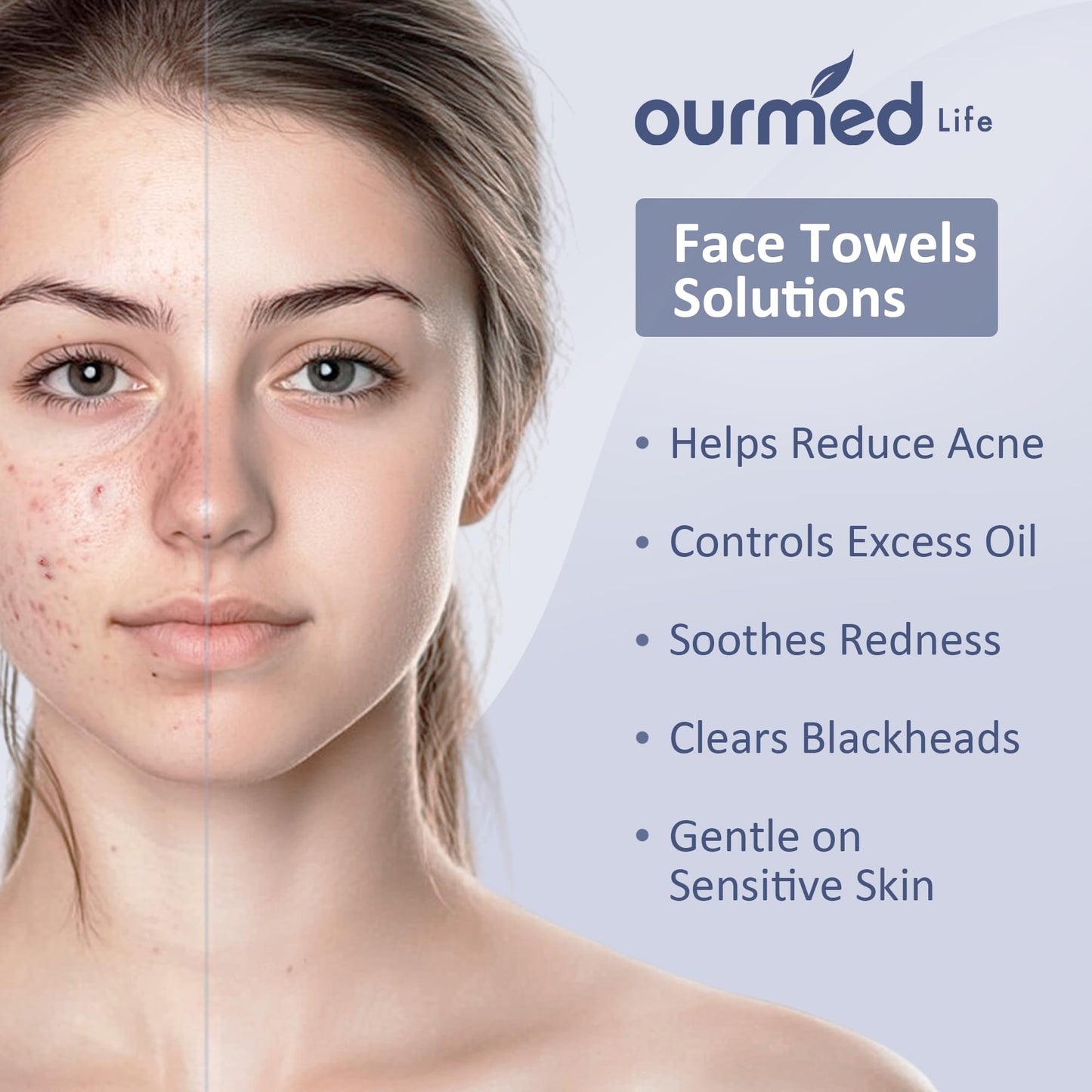Ourmed Life Face Towels, Disposable Biodegradable Clean Facial Towels for Sensitive Skin, Lint- free Face Cloths for Makeup Remover, Skincare and Women Cleaning, Dry Wipes,480 Count Dot Texture