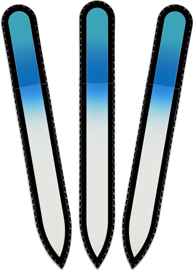 Mont Bleu Rainbow Glass Nail File in Black Pouch - Czech Tempered Glass - Handmade in Bohemia-Czech Republic - Gift for Girls who Love Nail Art as Birthday Gift