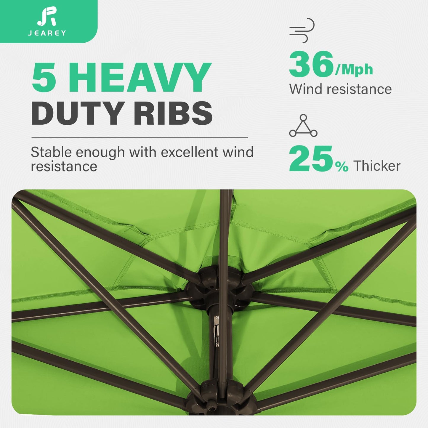JEAREY 9ft Half Umbrella Outdoor Patio Umbrella Market Umbrellas with Crank, 1/2 Round Wall Umbrella 5 Sturdy Ribs UV Protection for Pool Garden Balcony Deck, Grass Green